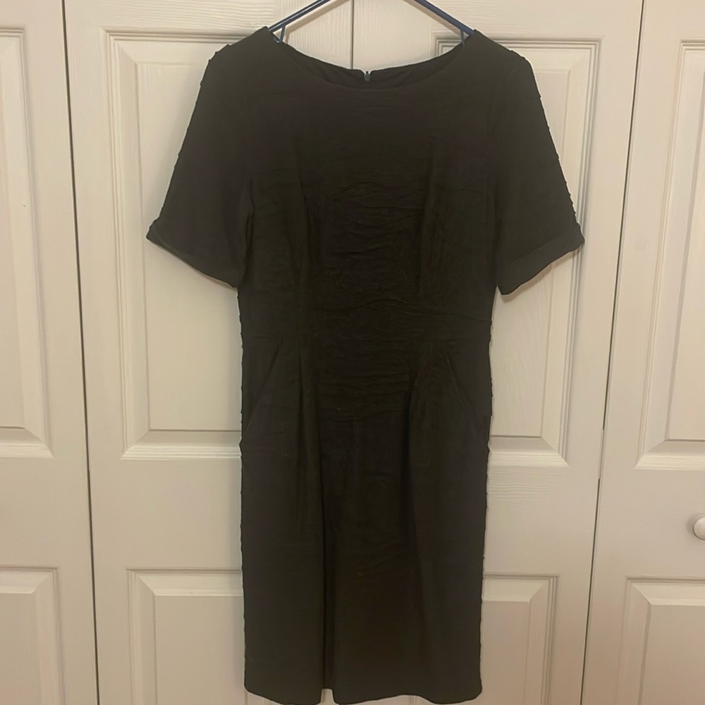 Adrianna Papell Charcoal Shortsleeved Dress With Pockets